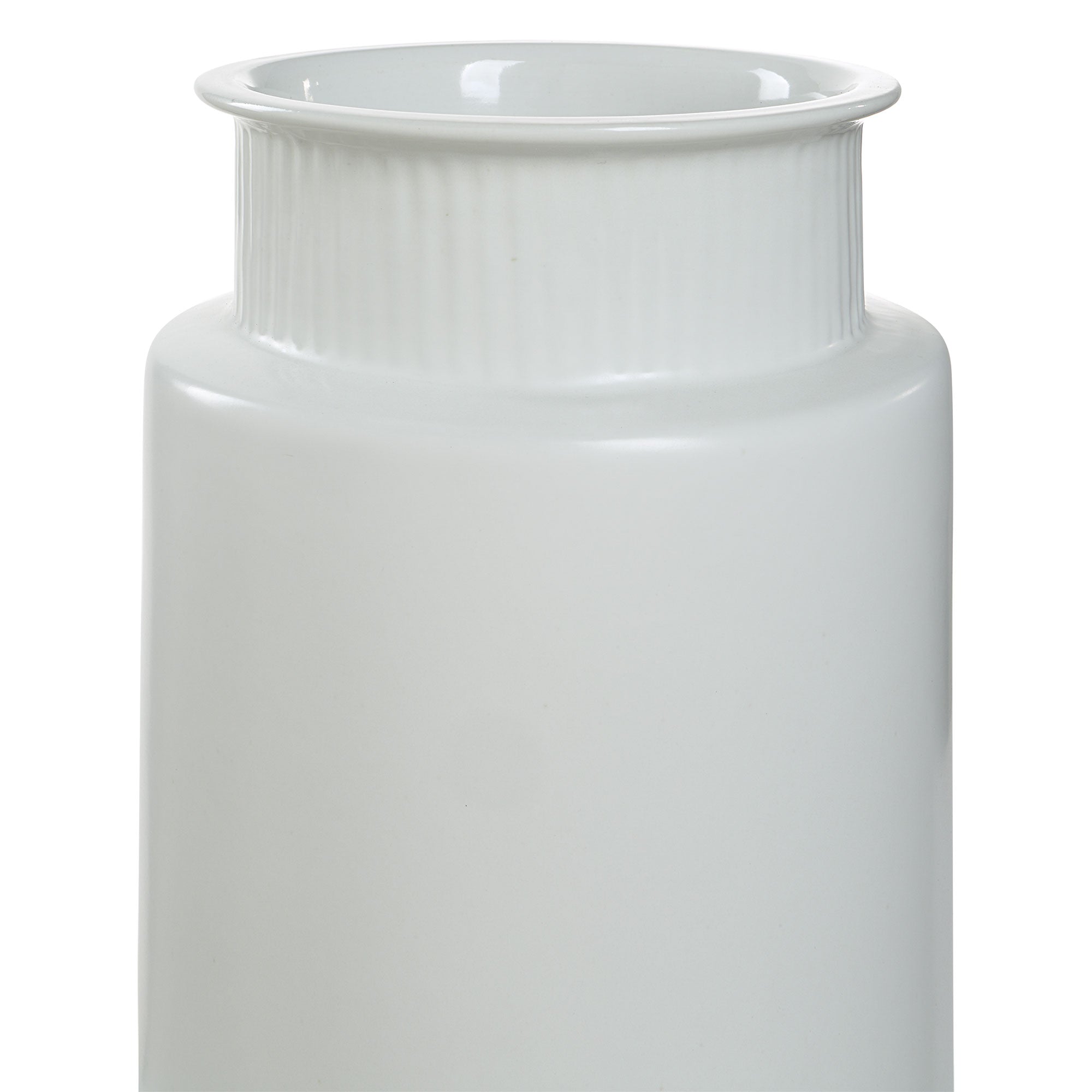 Zena Vase by Renwil, close-up of white ceramic vase with ribbed neck detail