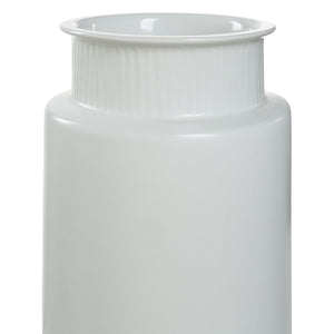 Zena Vase by Renwil, close-up of white ceramic vase with ribbed neck detail