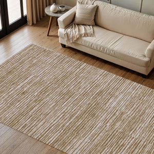 Blake rug by Renwil in beige, styled in a living room with a sofa and coffee table.