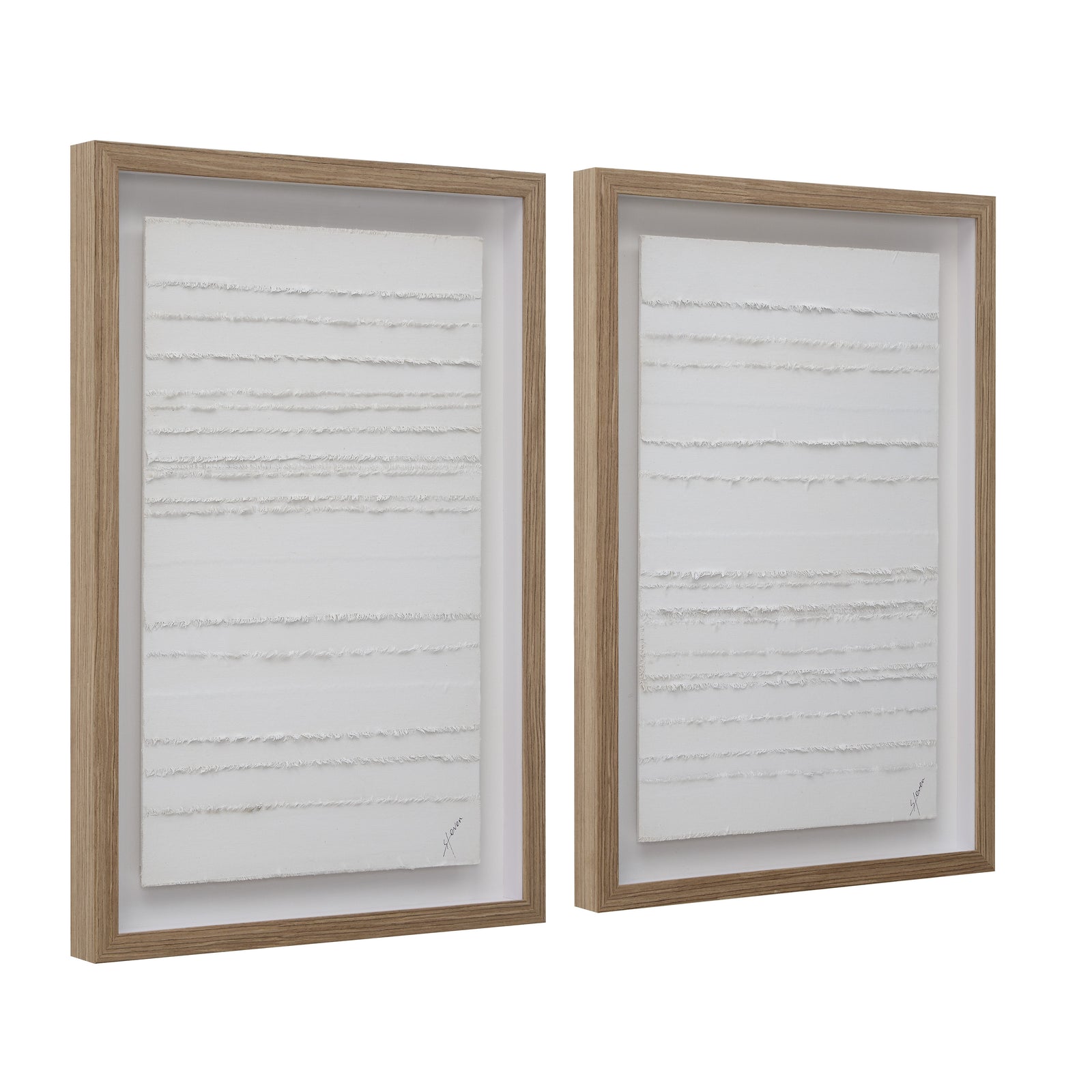 Trax wall art by Renwil featuring two framed pieces with textured white stripes.