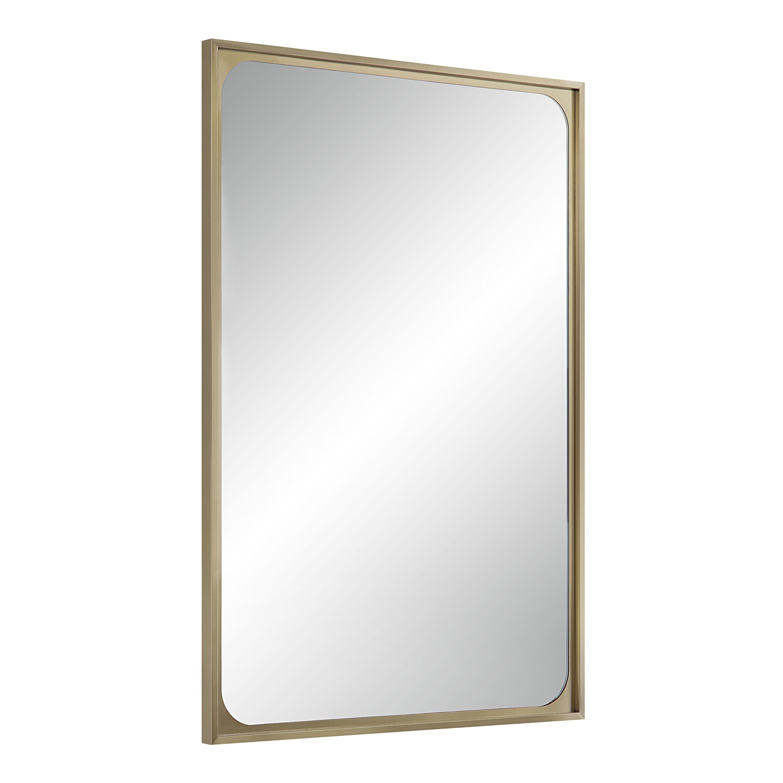 Sati Wall Mirror with a sleek gold frame and rounded corners, showcasing a clear reflective surface.