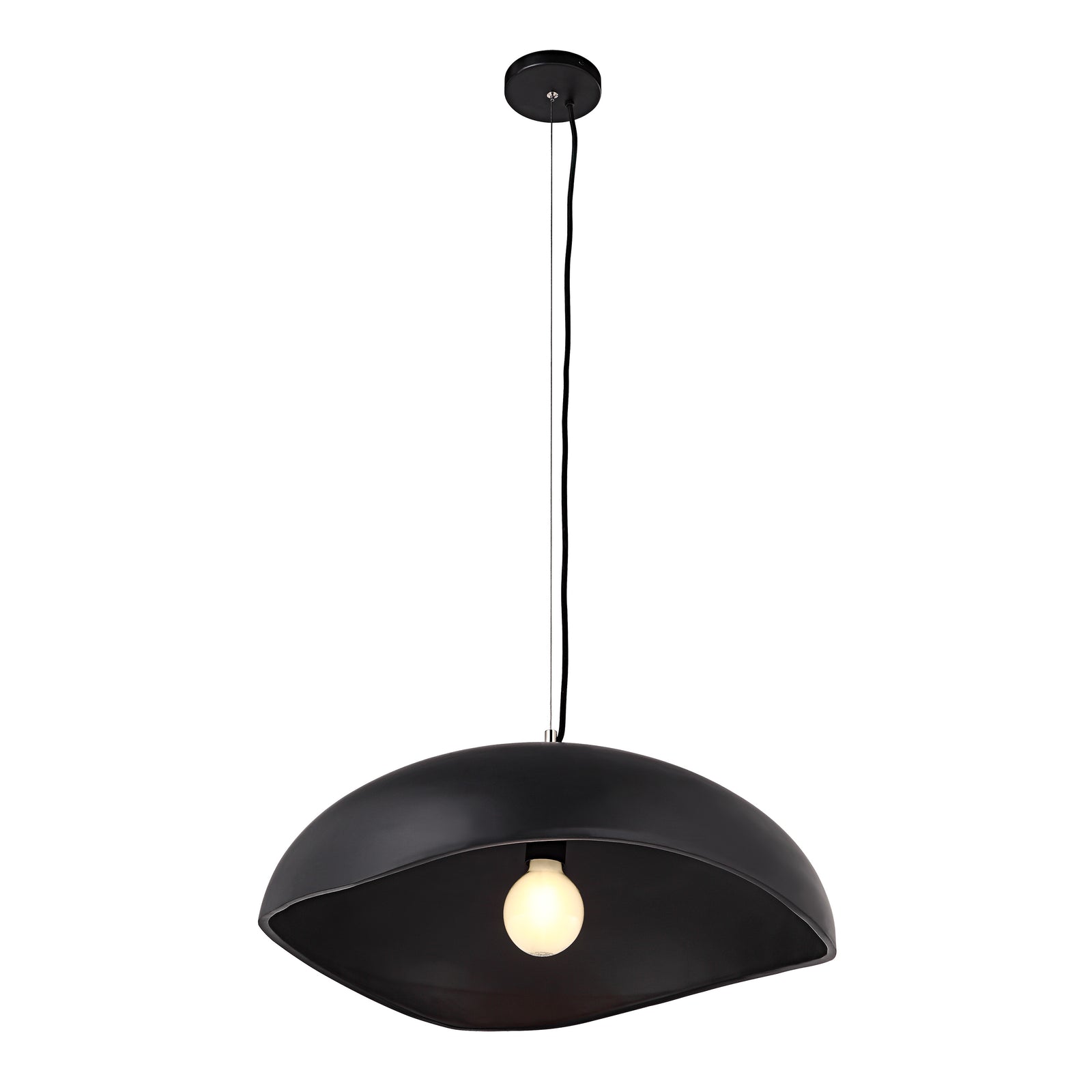 Filomena Ceiling Fixture in black, featuring a sleek dome shape and a single bulb.