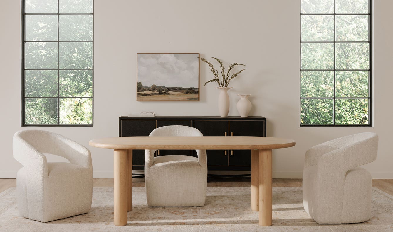 angle view of Barrow Rolling Dining Chair White Mist luxury Chair