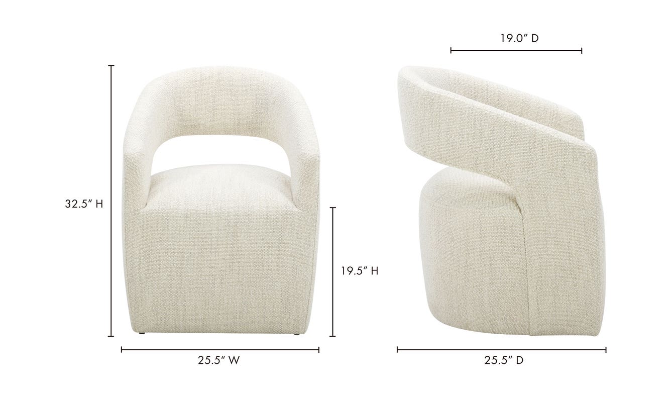 lifestyle view of Barrow Rolling Dining Chair White Mist luxury Chair