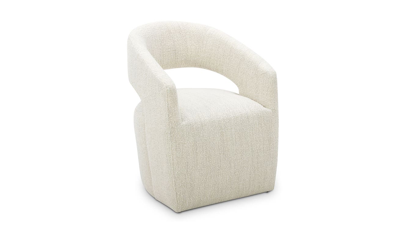 lifestyle view of Barrow Rolling Dining Chair White Mist luxury Chair