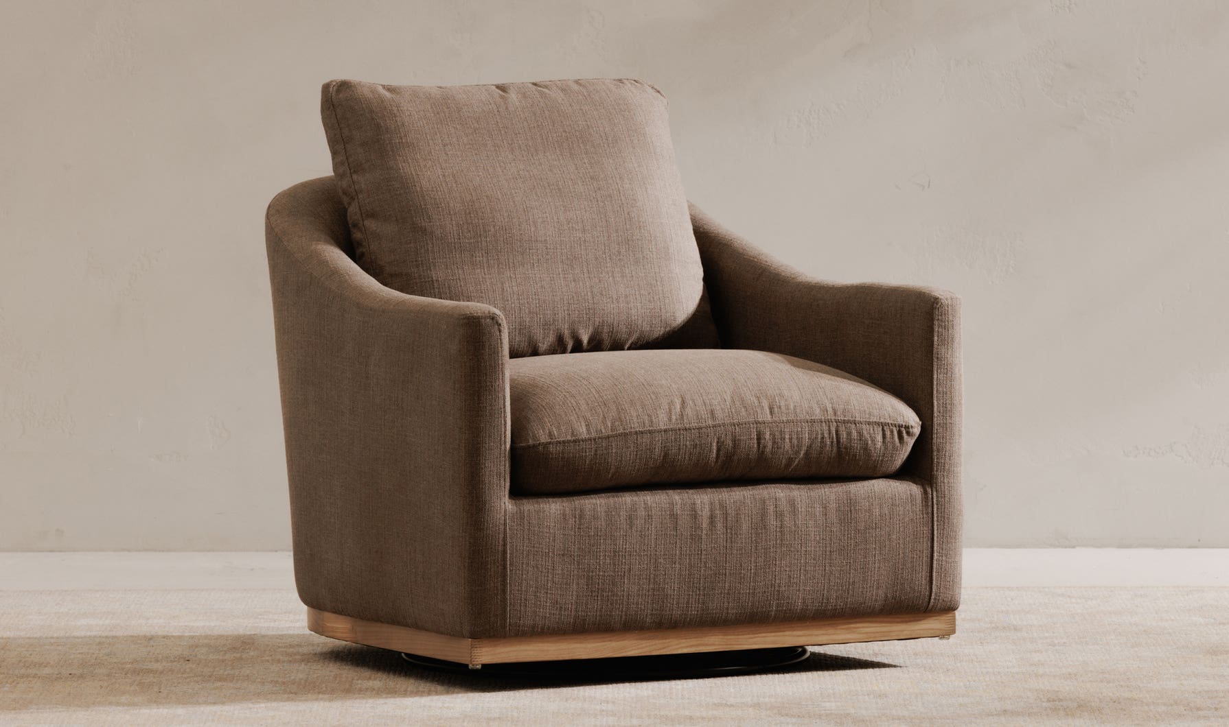 angle view of Linden Swivel Chair Soft Taupe luxury Chair