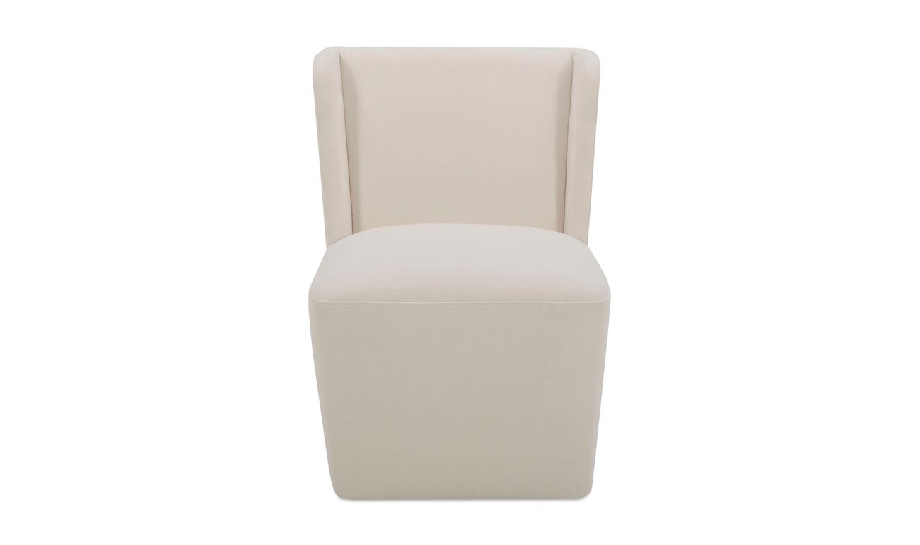 front view of Cormac Rolling Dining Chair Performance Fabric Cream luxury Chair