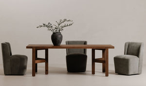 side view of Cormac Rolling Dining Chair Performance Fabric Slate Green luxury Chair