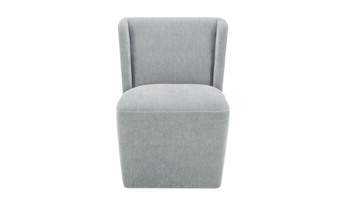 front view of Cormac Rolling Dining Chair Performance Fabric Slate Green luxury Chair