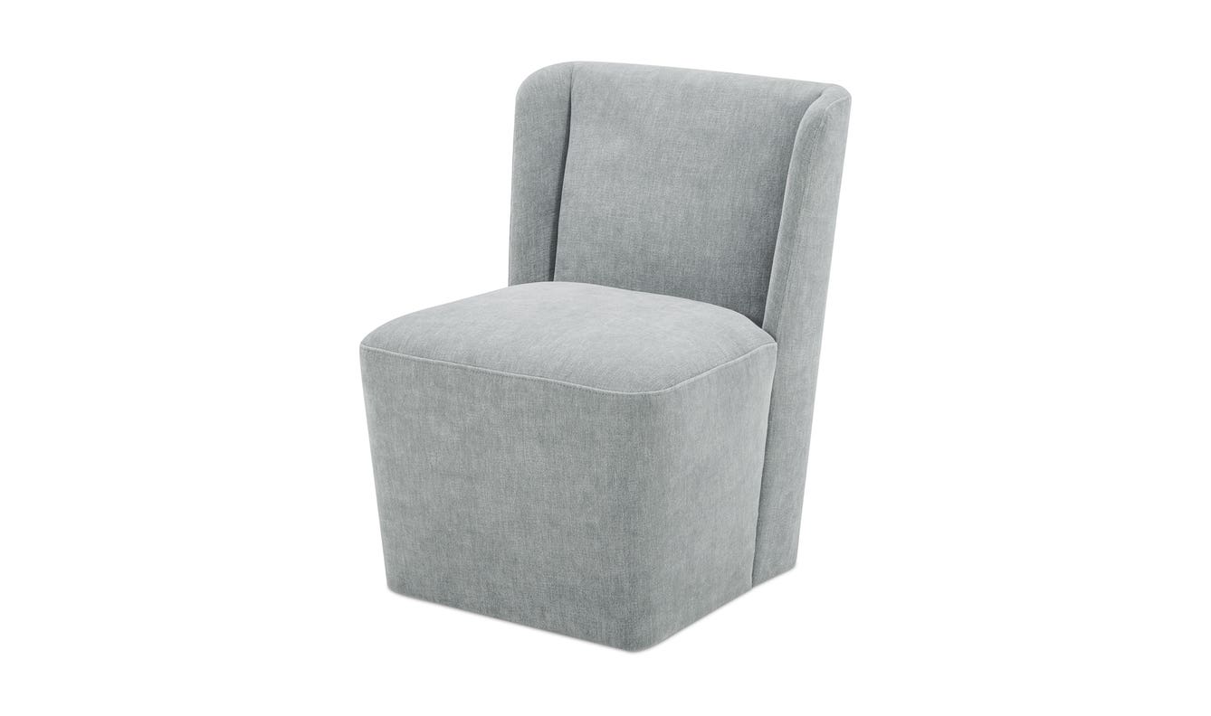 detail view of Cormac Rolling Dining Chair Performance Fabric Slate Green luxury Chair