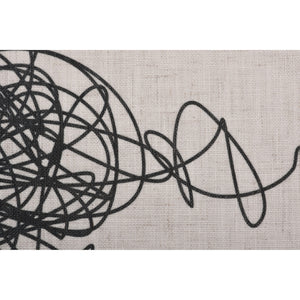 Close-up of Knot Indoor Pillow showing intricate black line art on beige fabric