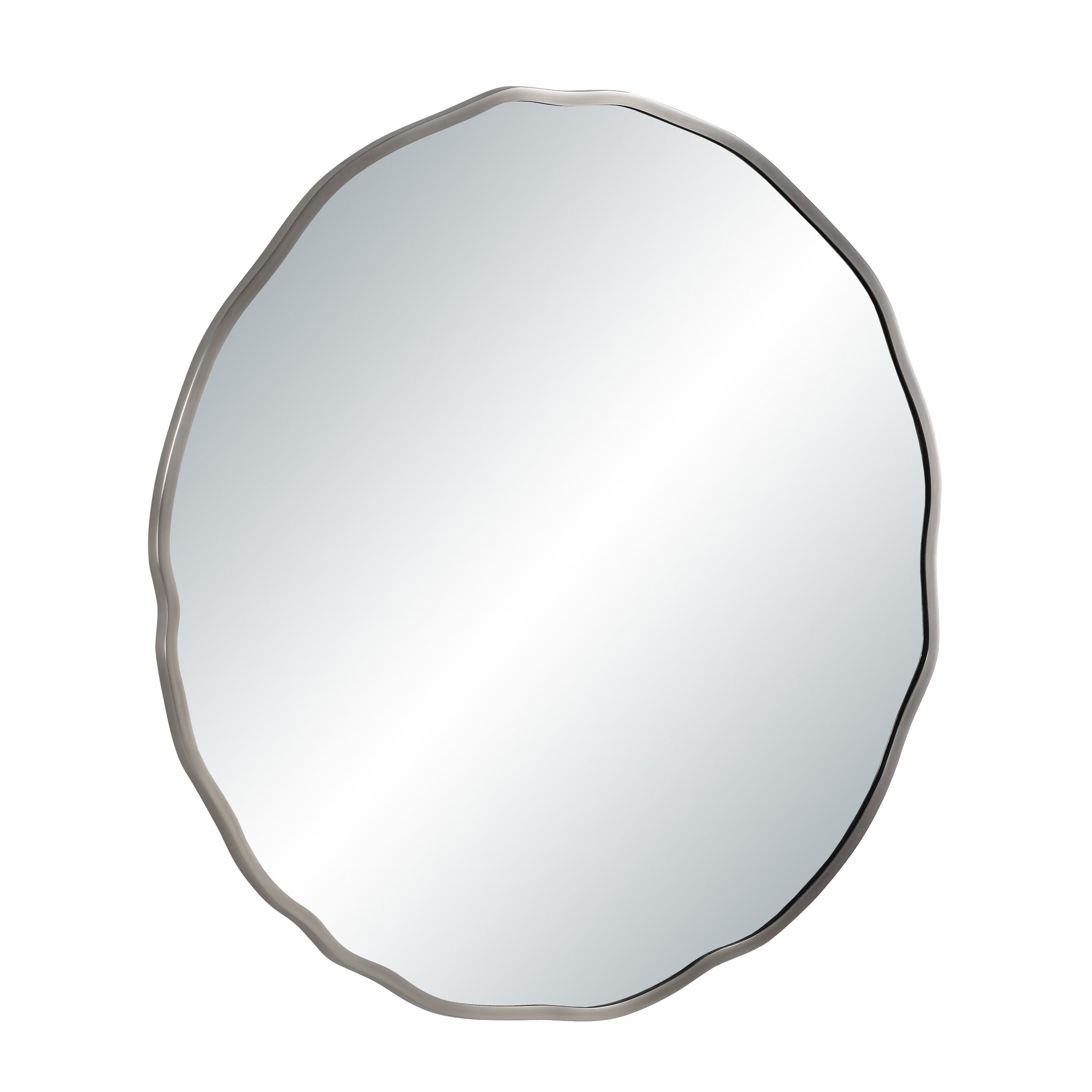 Cerro mirror by Renwil, round design with a decorative silver edge, smooth reflective surface.