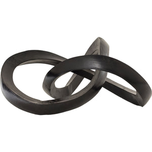 Marijo Statue by Renwil, abstract black sculpture with intertwined loops, modern design.