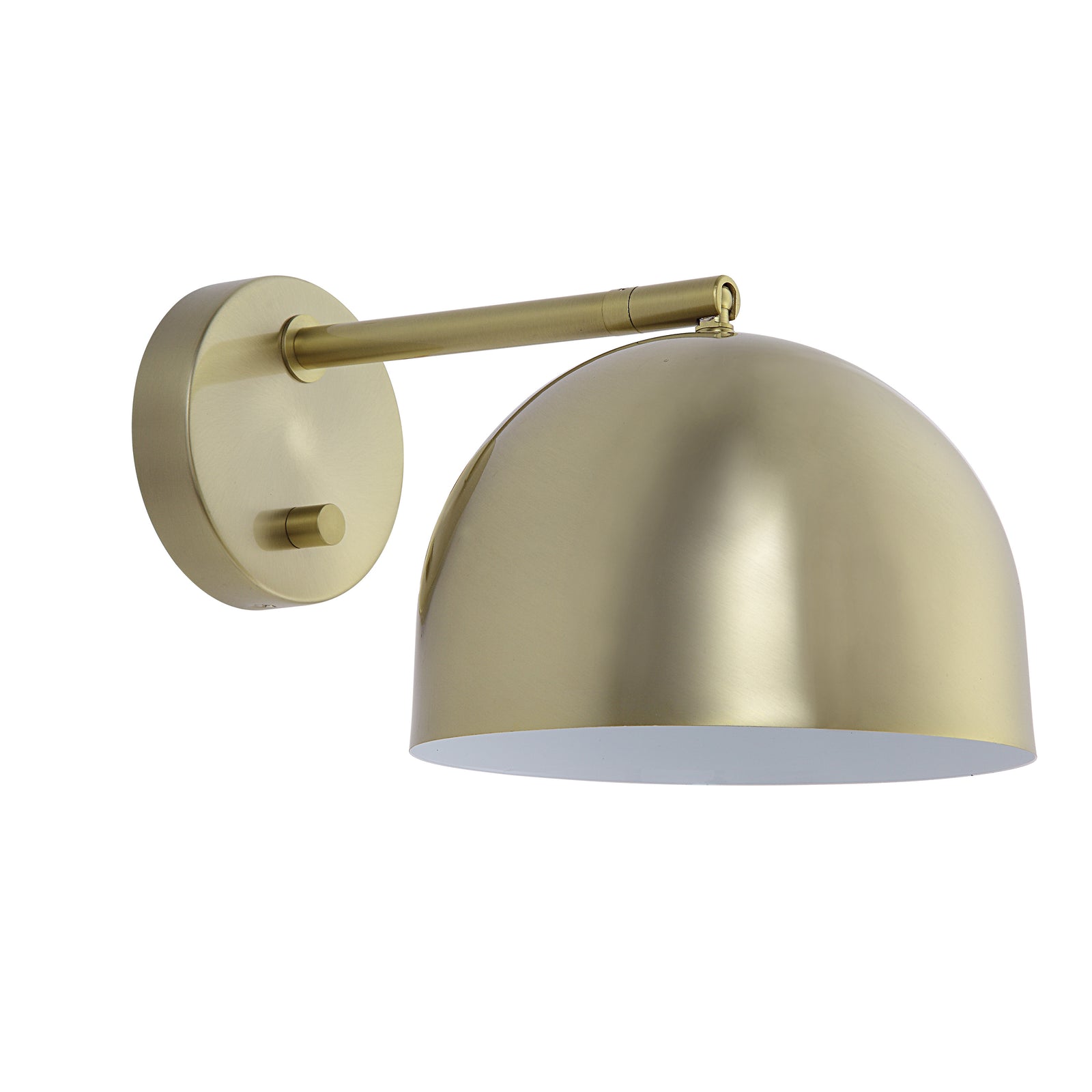 Conali Wall Sconce in brushed brass with a dome shade and adjustable arm.