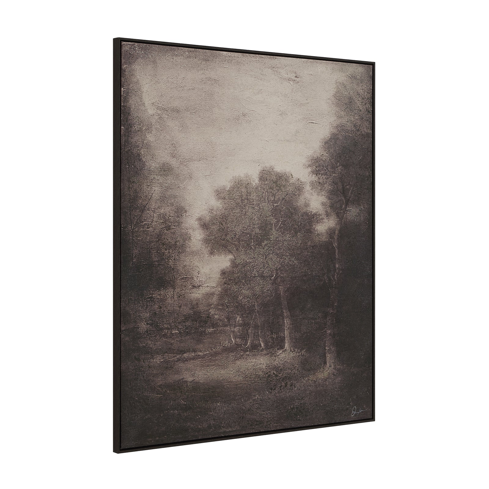 Falco canvas art featuring a serene landscape with trees in muted tones