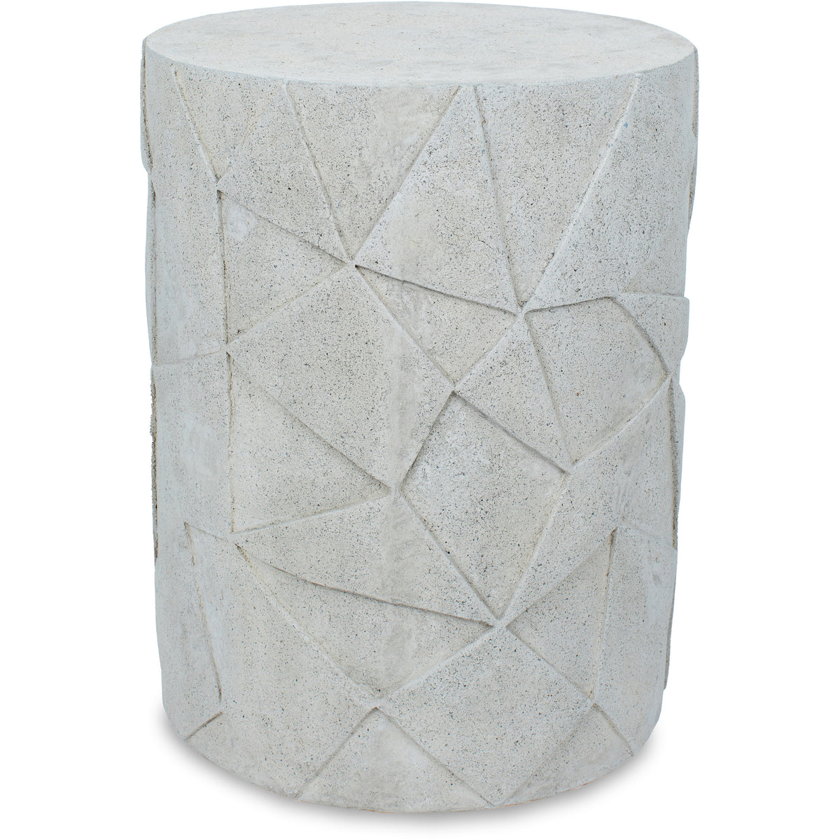 Nodin Side Table in textured light gray concrete with geometric pattern
