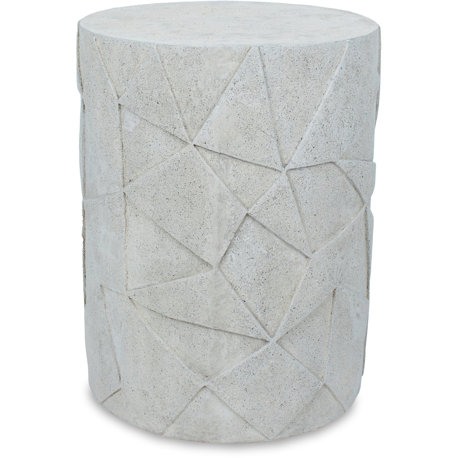 Nodin Side Table in textured light gray concrete with geometric pattern