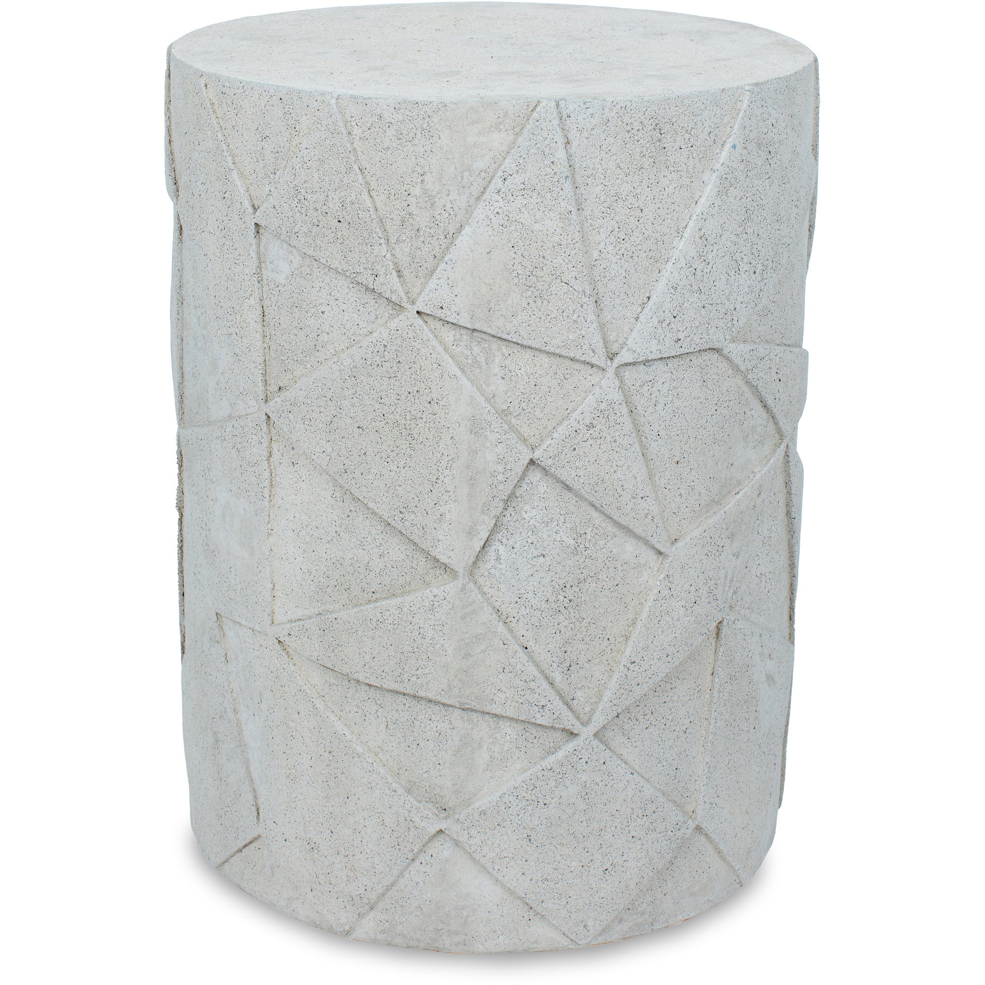 Nodin Side Table in textured light gray concrete with geometric pattern