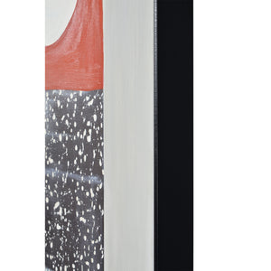Marron canvas art featuring abstract design with red and speckled black pattern
