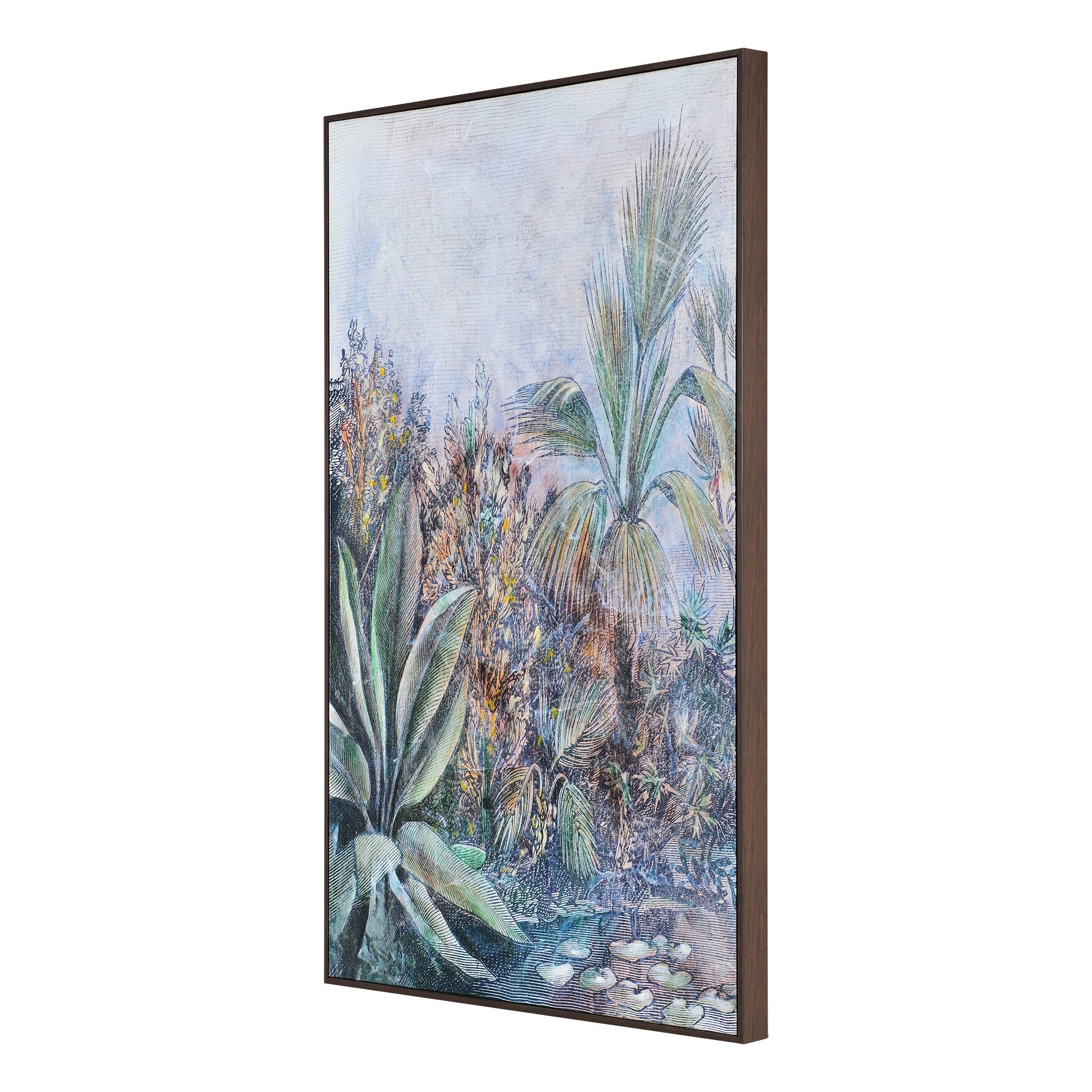 Labyrinth Canvas Art side view showcasing tropical foliage with a textured background.