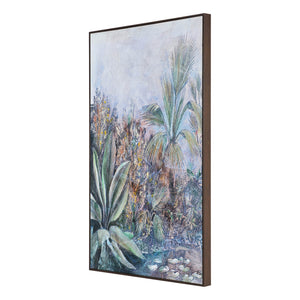 Labyrinth Canvas Art side view showcasing tropical foliage with a textured background.