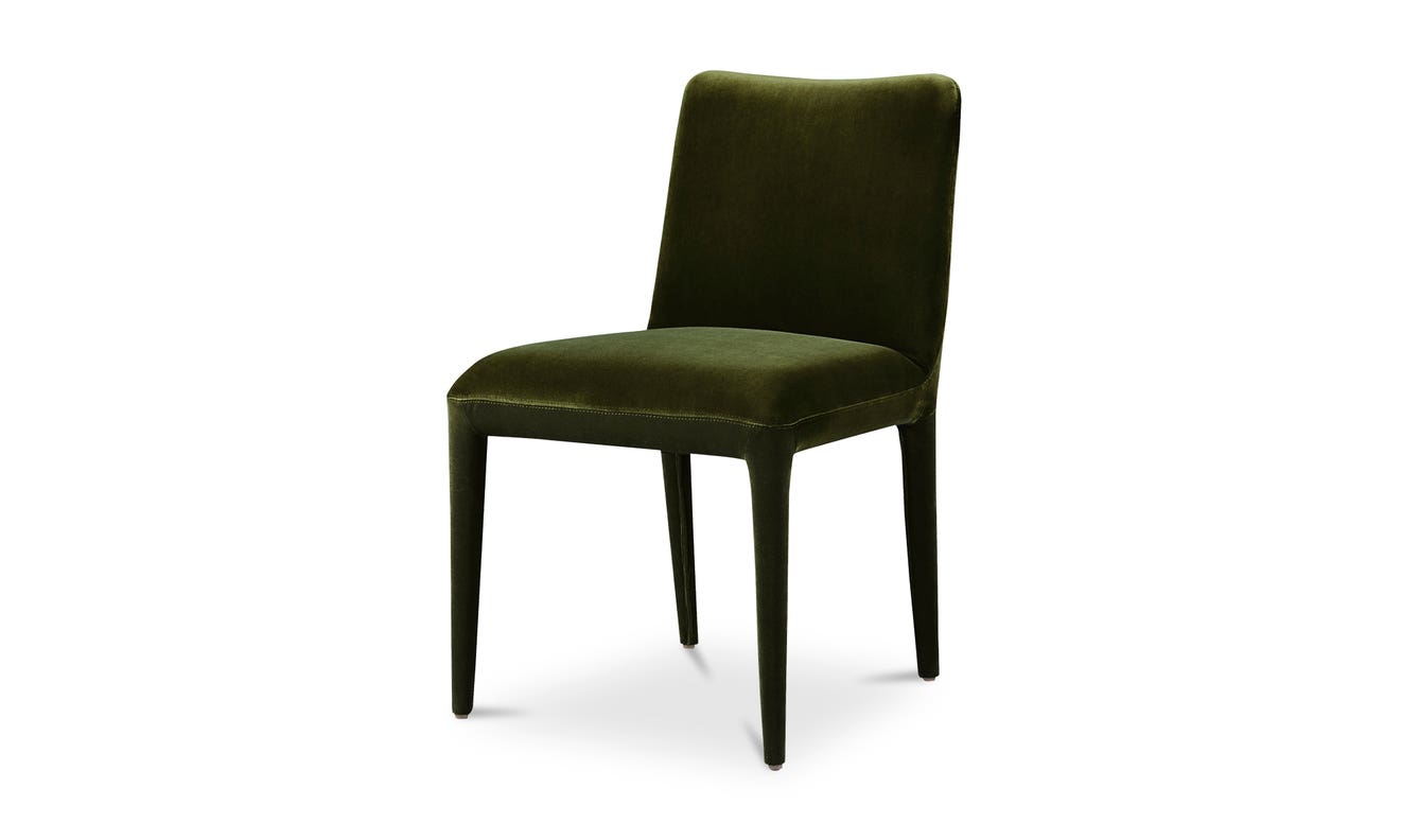 lifestyle view of Calla Dining Chair Set Of Two Green Velvet luxury Chair