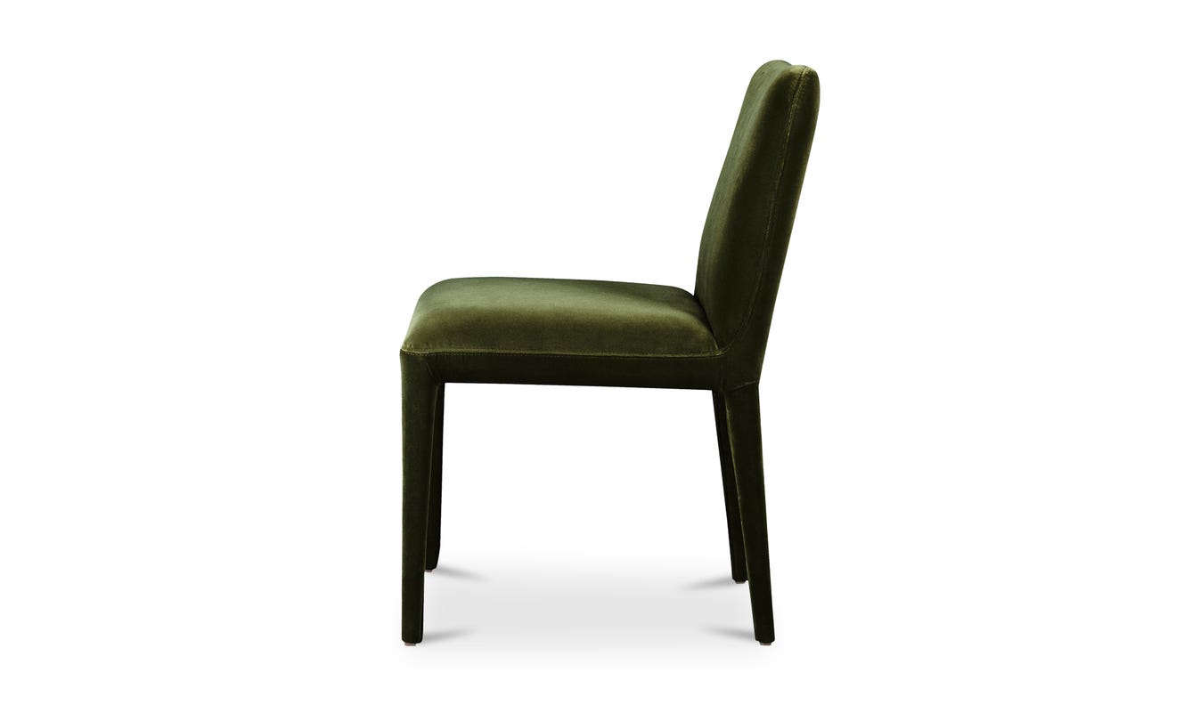 lifestyle view of Calla Dining Chair Set Of Two Green Velvet luxury Chair