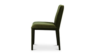 lifestyle view of Calla Dining Chair Set Of Two Green Velvet luxury Chair