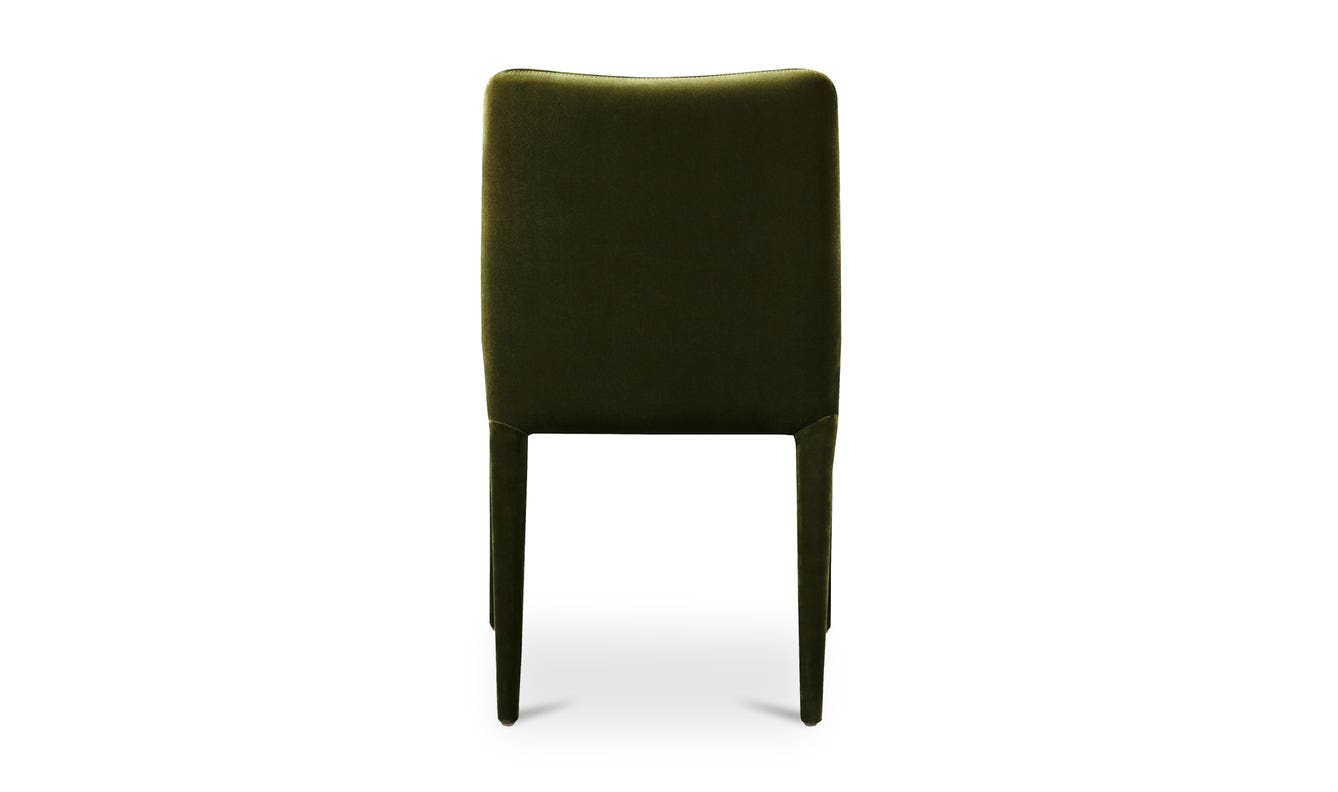 lifestyle view of Calla Dining Chair Set Of Two Green Velvet luxury Chair