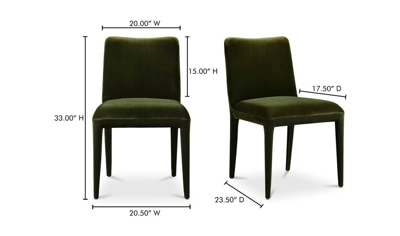 lifestyle view of Calla Dining Chair Set Of Two Green Velvet luxury Chair