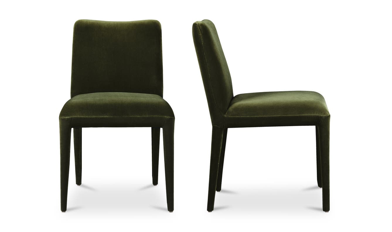 lifestyle view of Calla Dining Chair Set Of Two Green Velvet luxury Chair