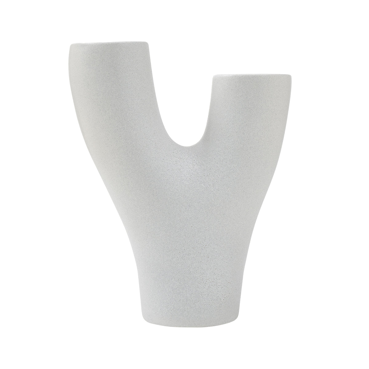 Jocasta Large Vase in light gray with a unique Y-shaped design and textured surface.