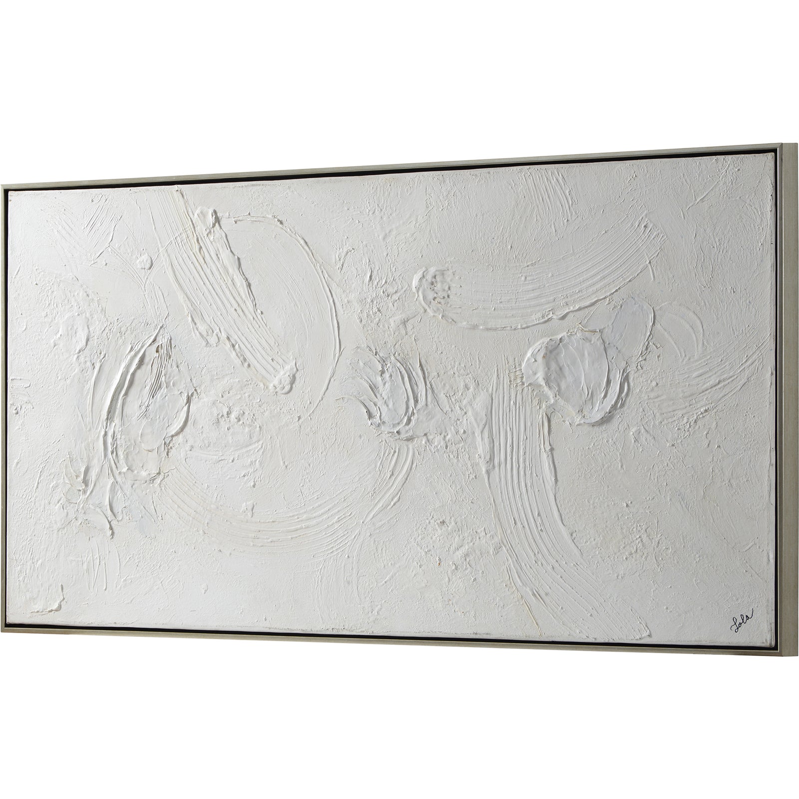 Yanno canvas art featuring textured white abstract design with subtle brush strokes.