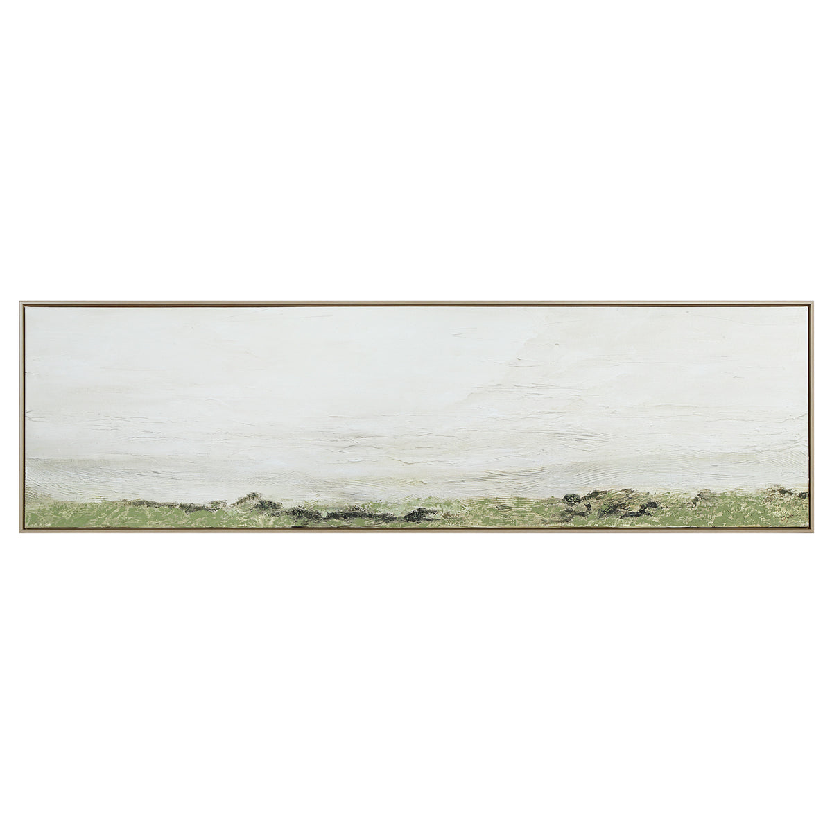 Valle canvas art featuring a serene landscape with soft green hues and textured white background