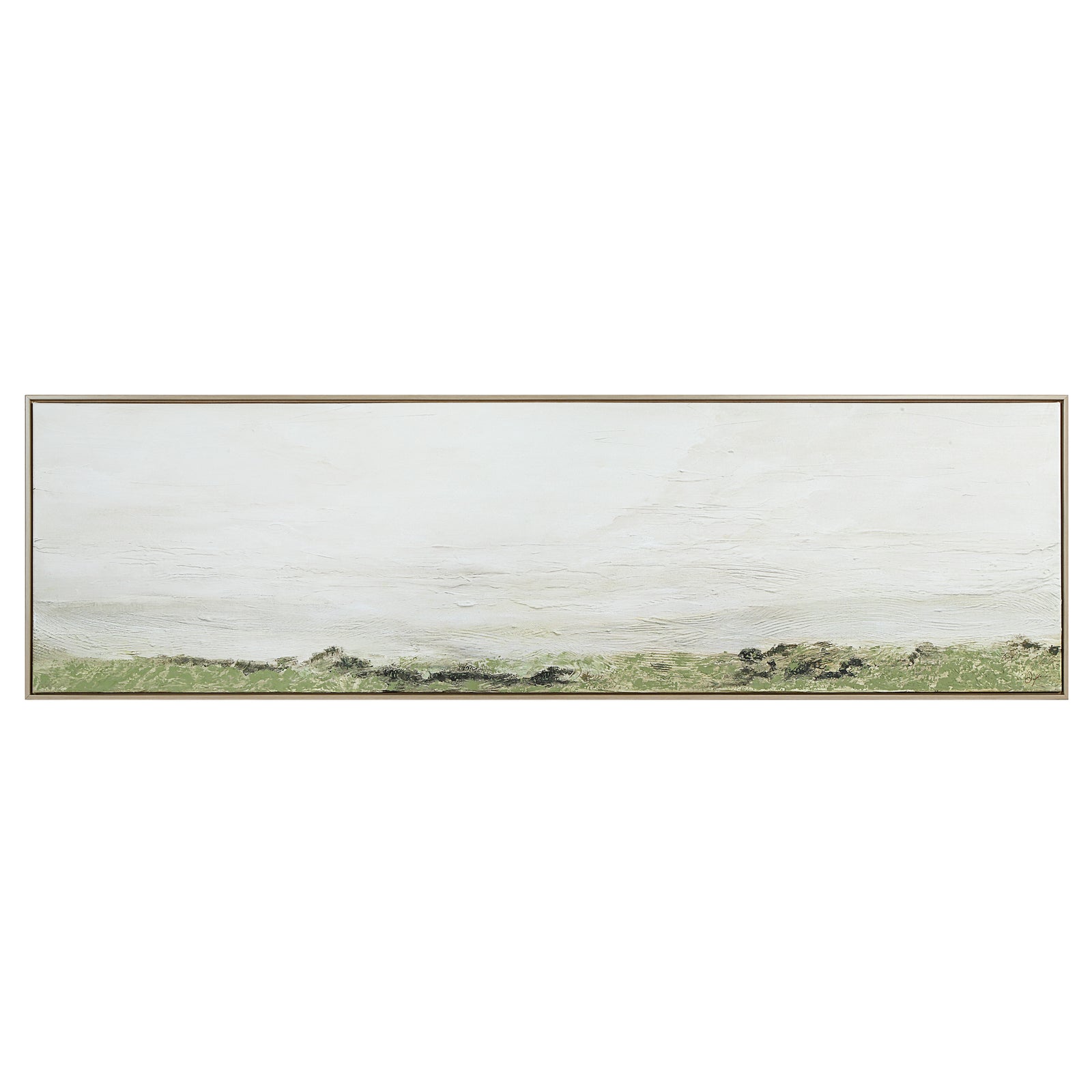 Valle canvas art featuring a serene landscape with soft green hues and textured white background