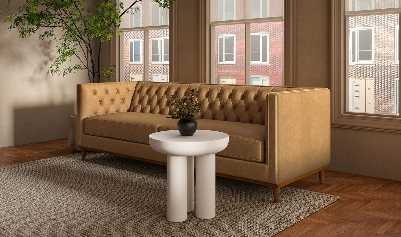 side view of Fielder Sofa Tan Leather luxury Sofa