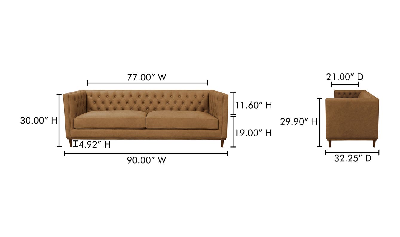 lifestyle view of Fielder Sofa Tan Leather luxury Sofa