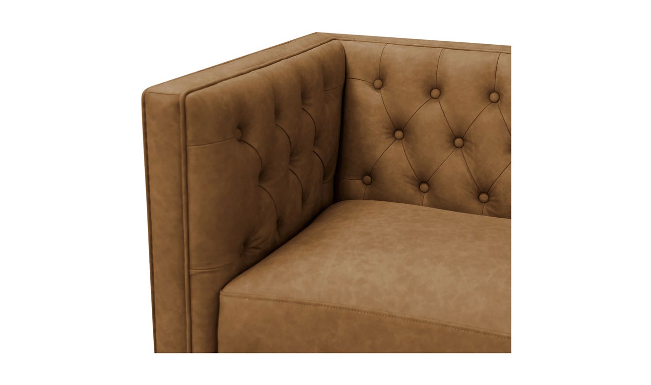 lifestyle view of Fielder Sofa Tan Leather luxury Sofa