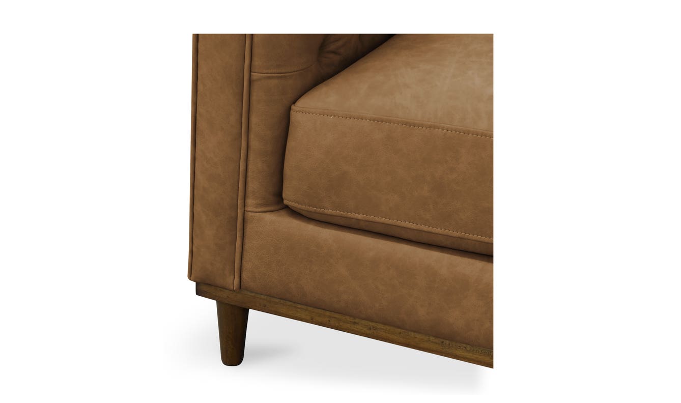 lifestyle view of Fielder Sofa Tan Leather luxury Sofa