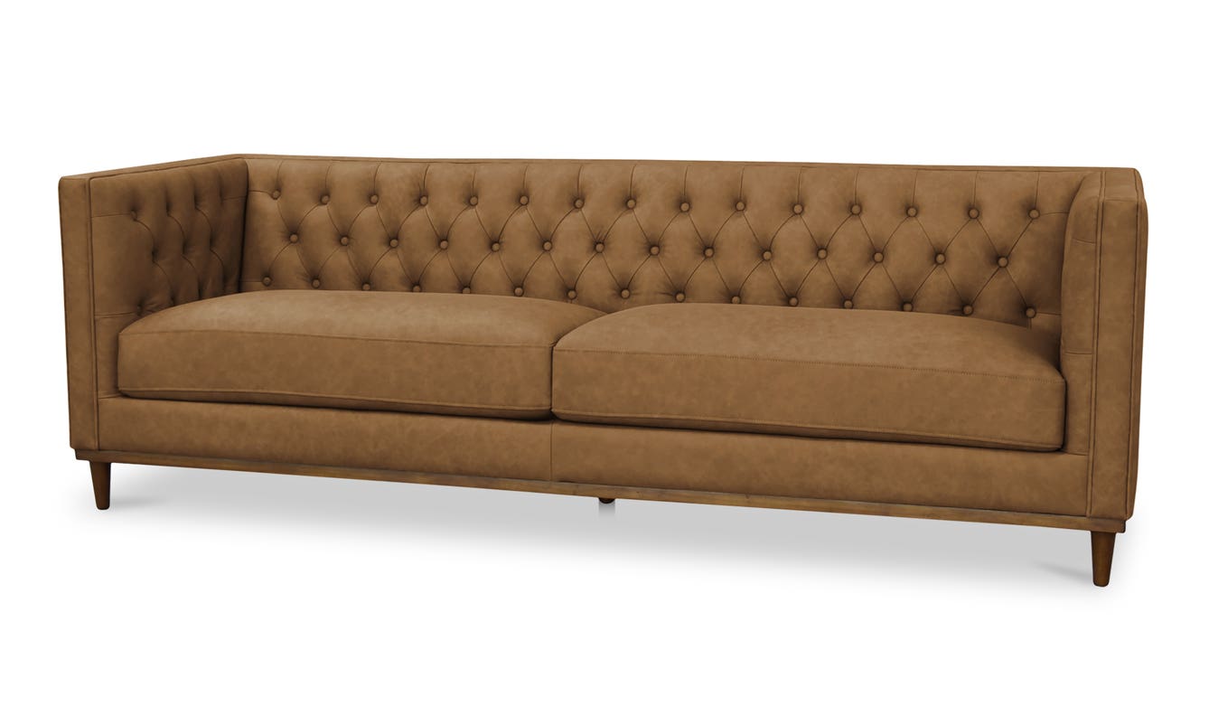 detail view of Fielder Sofa Tan Leather luxury Sofa
