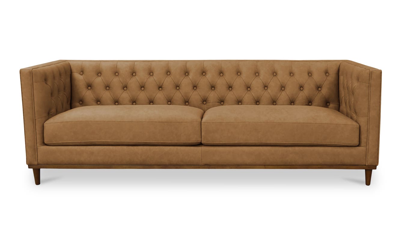 front view of Fielder Sofa Tan Leather luxury Sofa