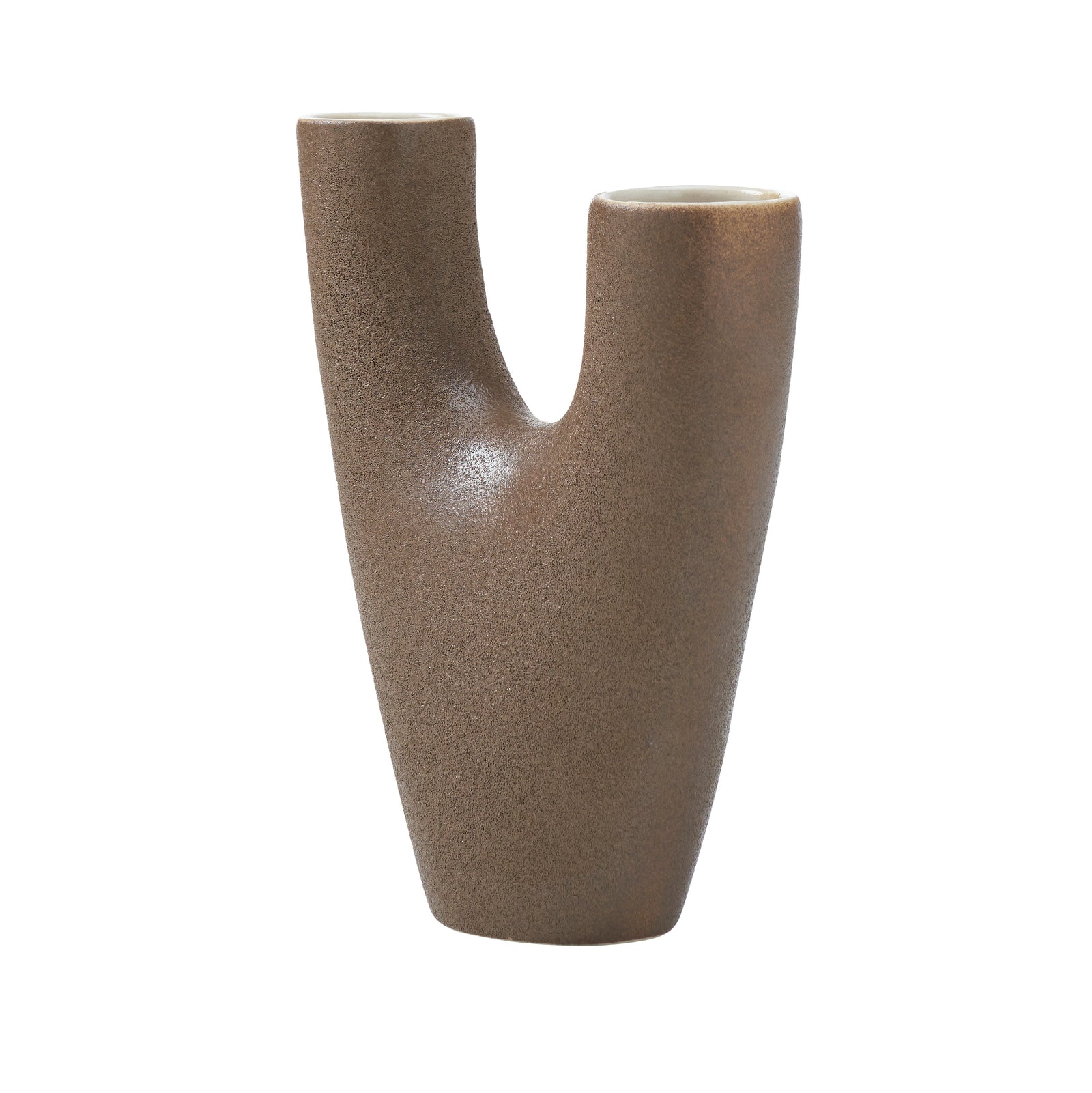 Garnier Small Vase in brown ceramic with a unique U-shape design and textured finish.