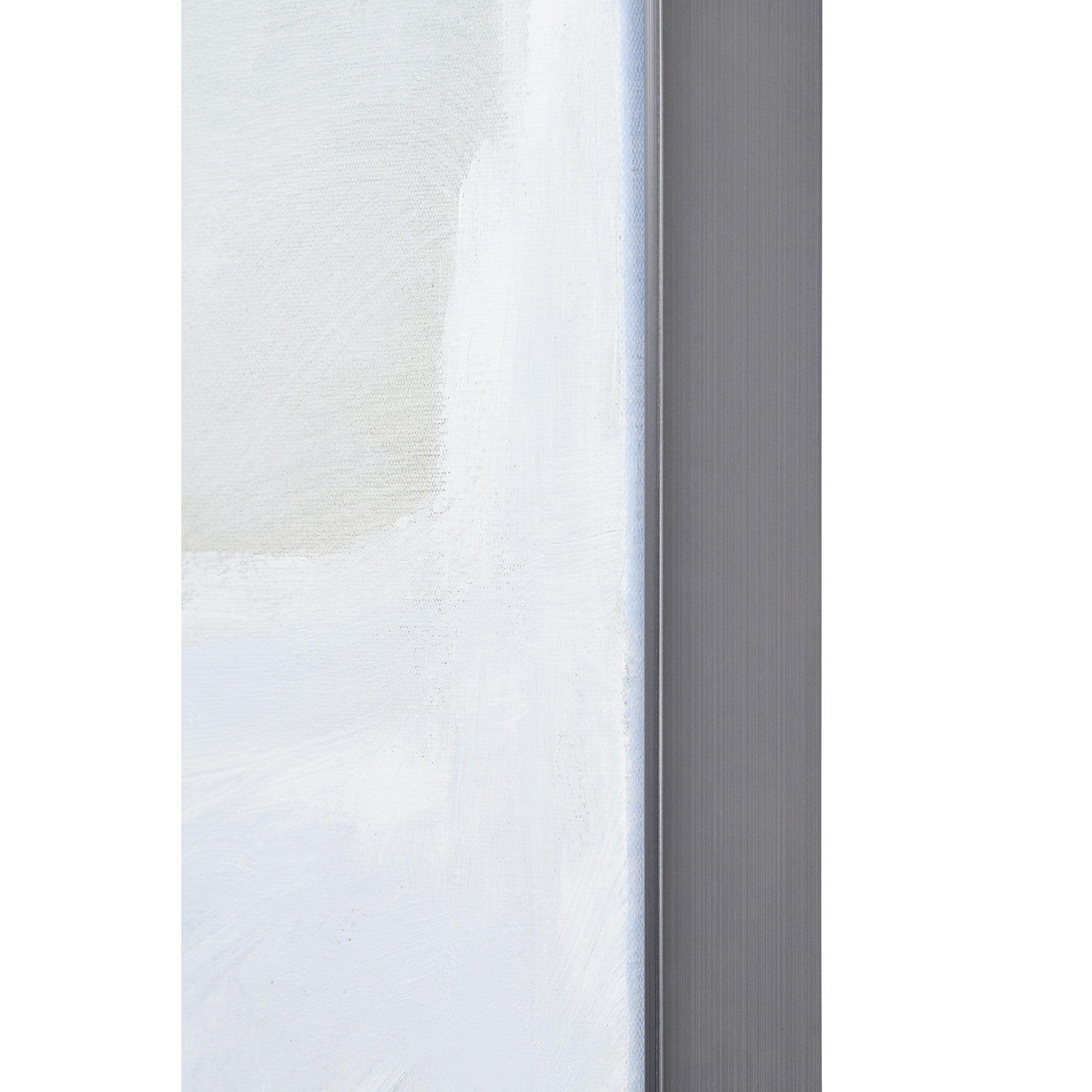Blanche canvas art featuring soft blue and gray abstract design with a sleek gray frame