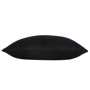 Side view of Diran Indoor Pillow in black with quilted detailing