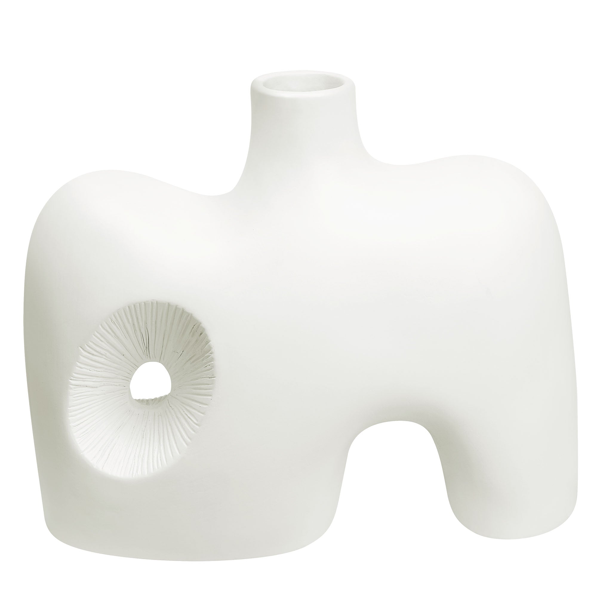 Mariner Vase in white ceramic with a unique cut-out design.