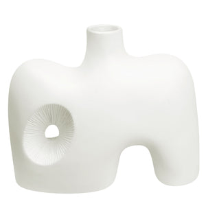 Mariner Vase in white ceramic with a unique cut-out design.