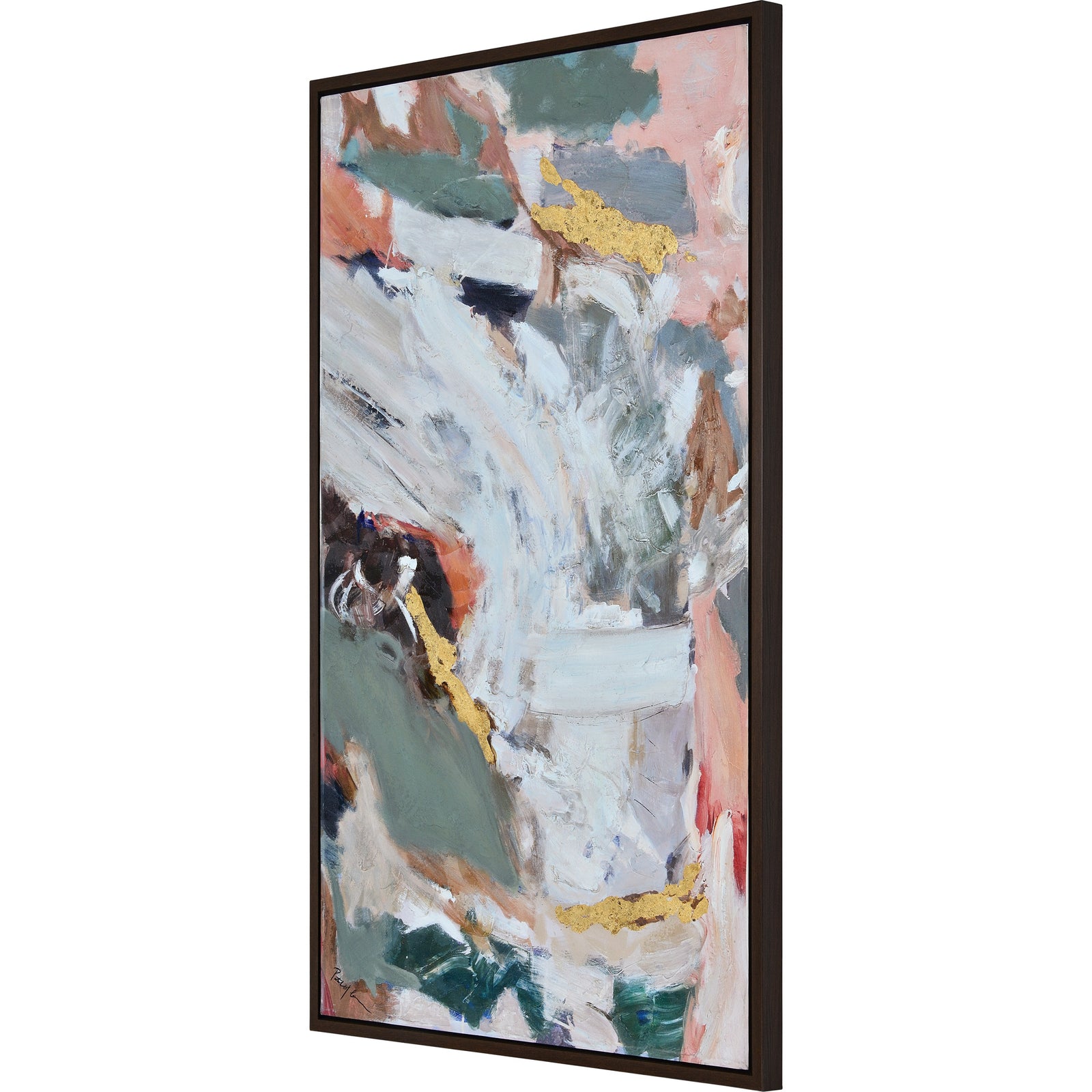 Zoya Canvas Art by Renwil featuring abstract brush strokes in pastel colors with gold accents
