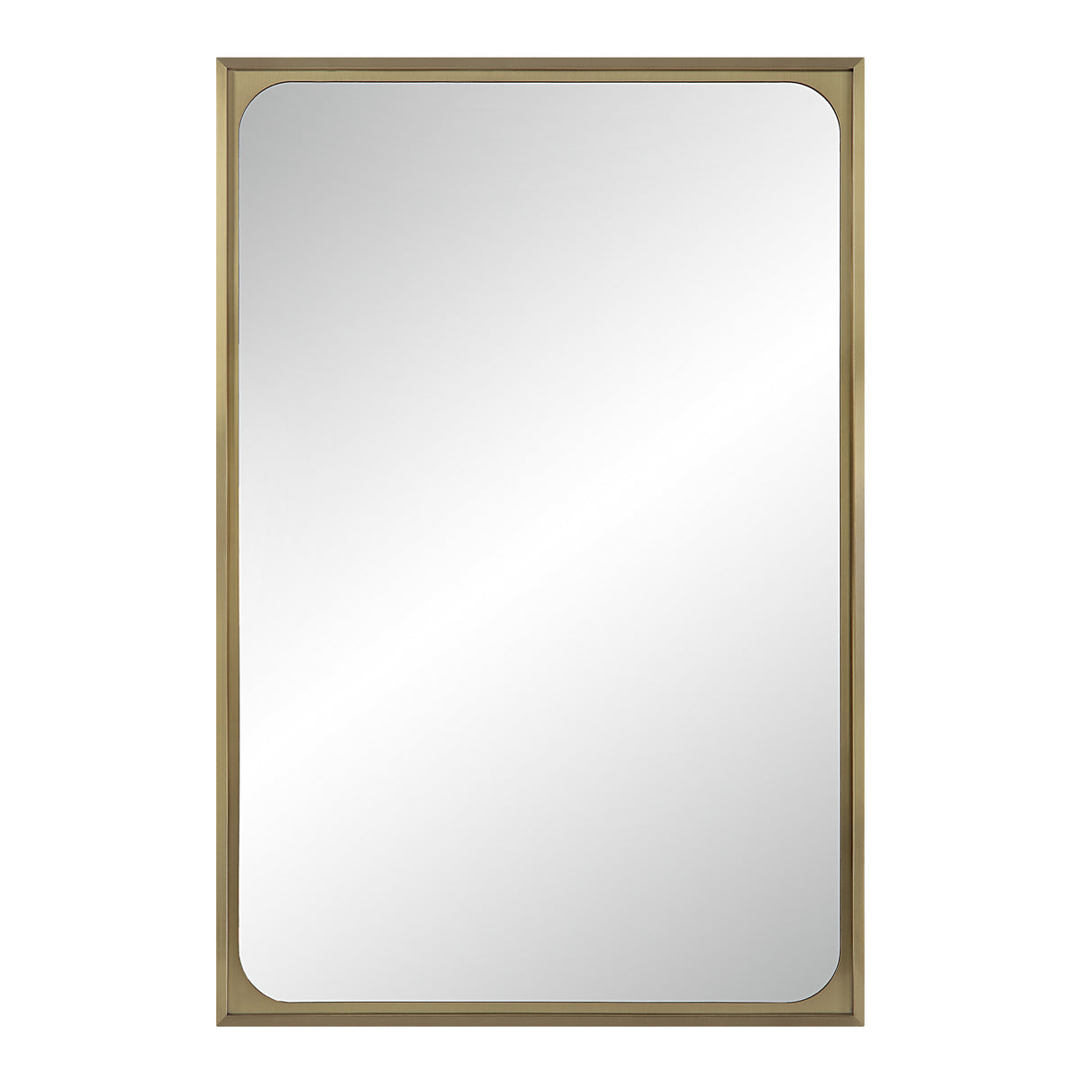 Sati Wall Mirror with a sleek gold frame and rounded corners, showcasing a clear reflective surface.