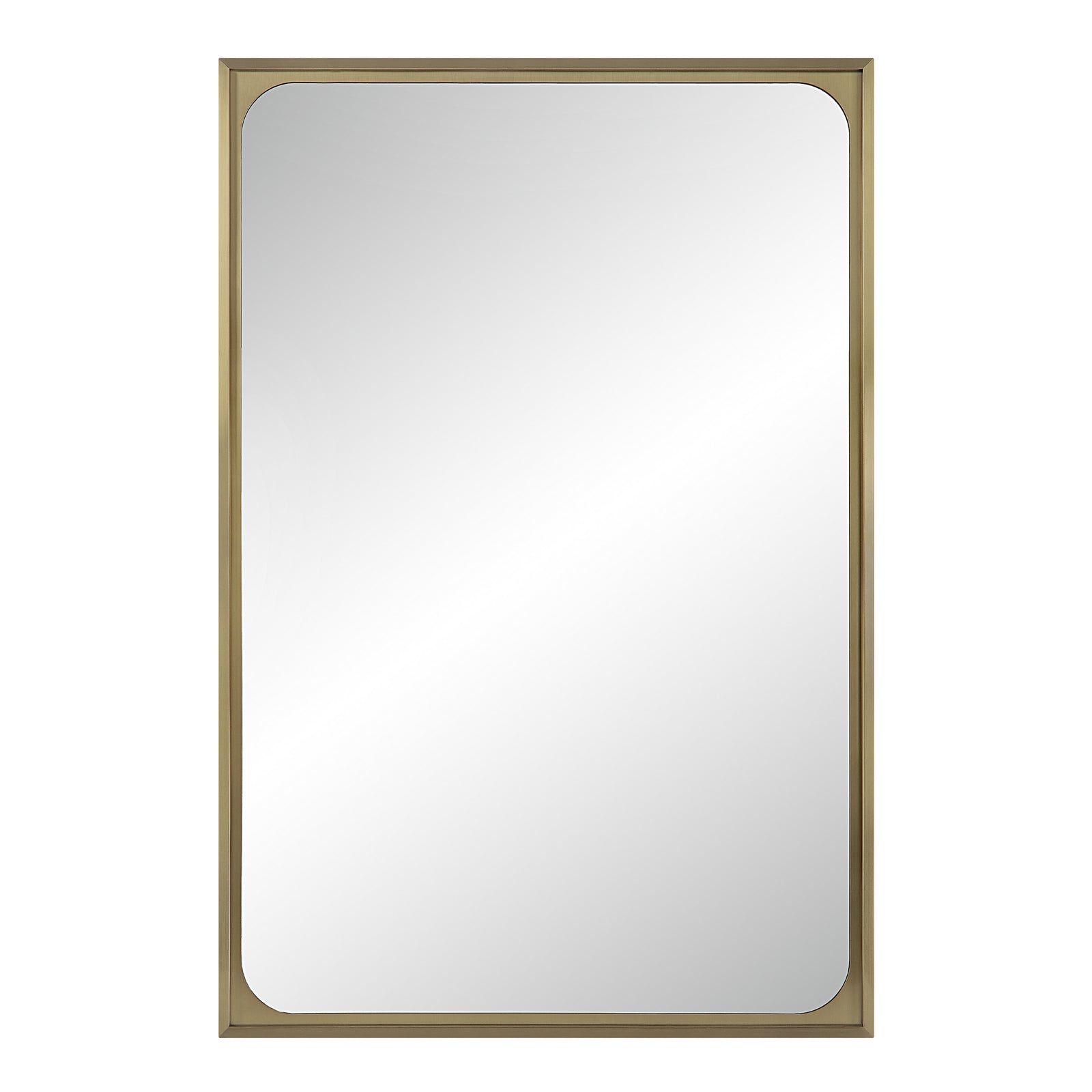 Sati Wall Mirror with a sleek gold frame and rounded corners, showcasing a clear reflective surface.
