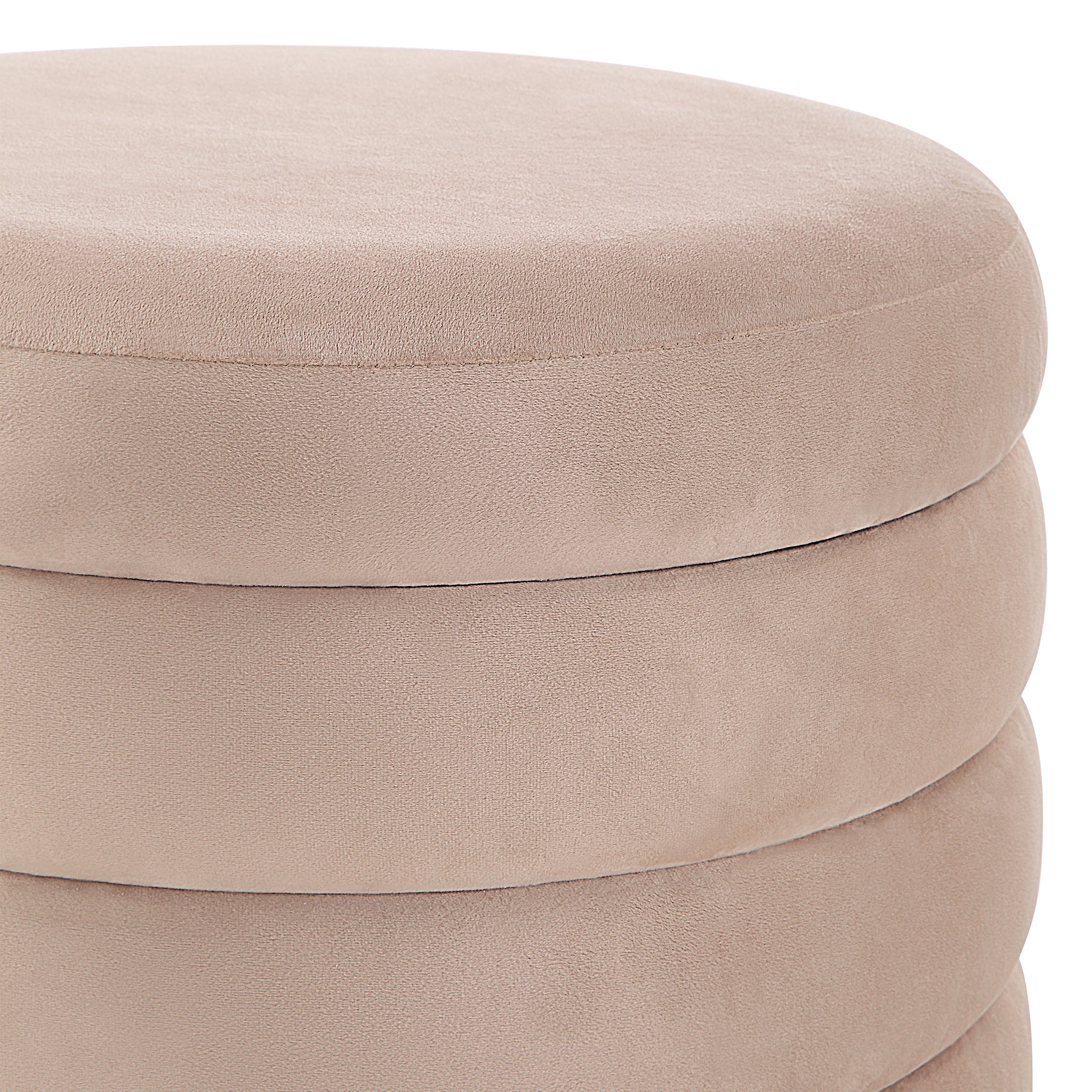 Close-up of Lloyd Storage Ottoman in beige, highlighting its plush texture.